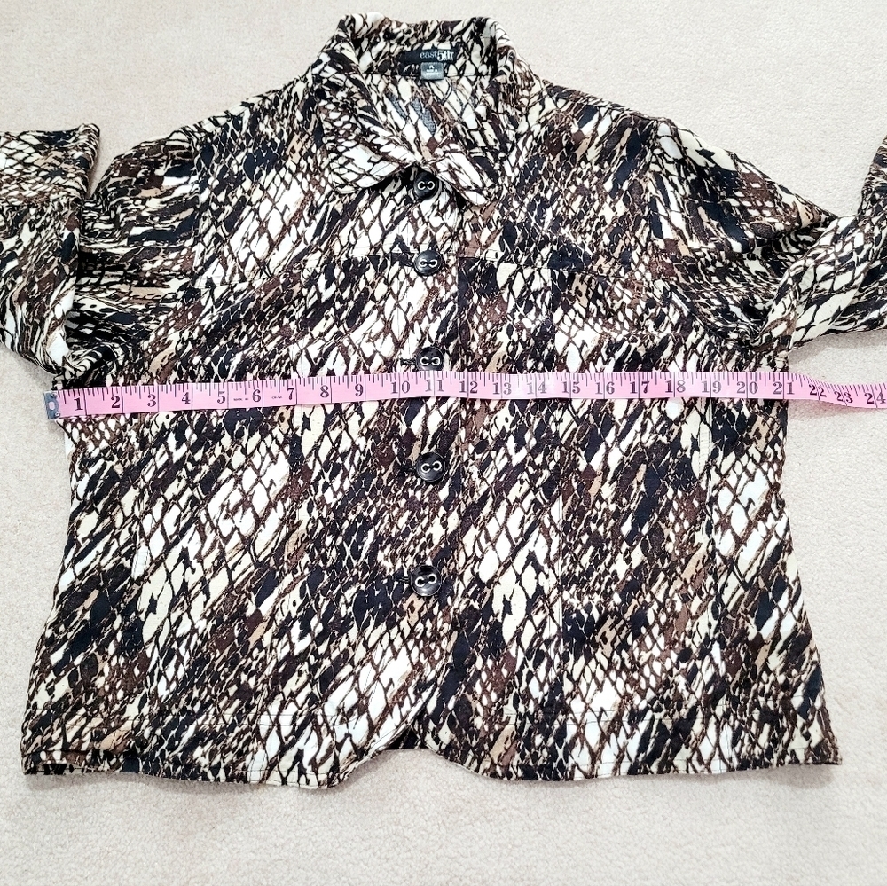 East 5th Petite Women’s Button Front Blouse P Large Linen Blend Brown Neutral - Picture 7 of 11